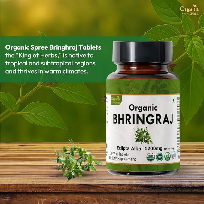 Bhringraj 120 Tablets | Eclipta Alba (Bhringraj) | USDA Organic Certified | Ayurvedic Hair Care | Organic and Natural 120tab