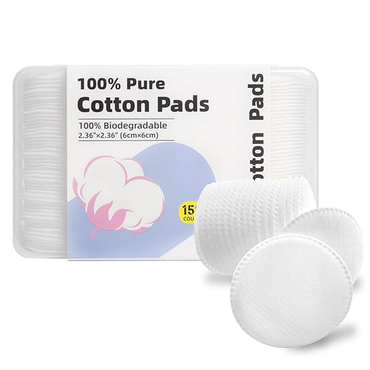 Boxed 100% Cotton Rounds for Face (150), Dual-Texture, Soft, Lint-Free Makeup Remover Pads, Hypoallergenic, Highly Absorbent