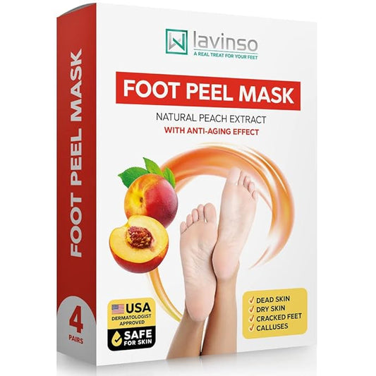 Lavinso Foot Mask that Removes Dead Skin and Callus - 3 Pack - Peach Feet Peeling Mask Extra Strength
