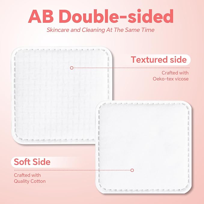Clean Pads, 120 Count Not to Shed & Tear Face Pads, Unique Triple Layers, Textured & Ultra Soft Side, Square Cotton Pads for Makeup Removal, Cleansing, Skin Care etc.