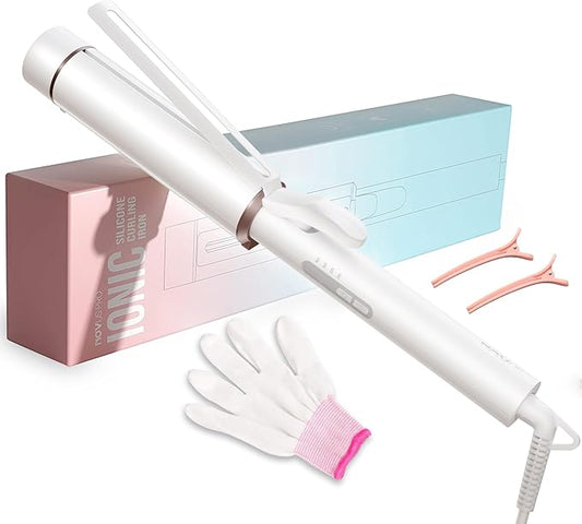 1.5 Inch Extra Large Curling Wand for Long Hair - Ceramic Tourmaline Barrel with 40000000 Negative Ions, 2 Clips & Heat-Resistant Glove