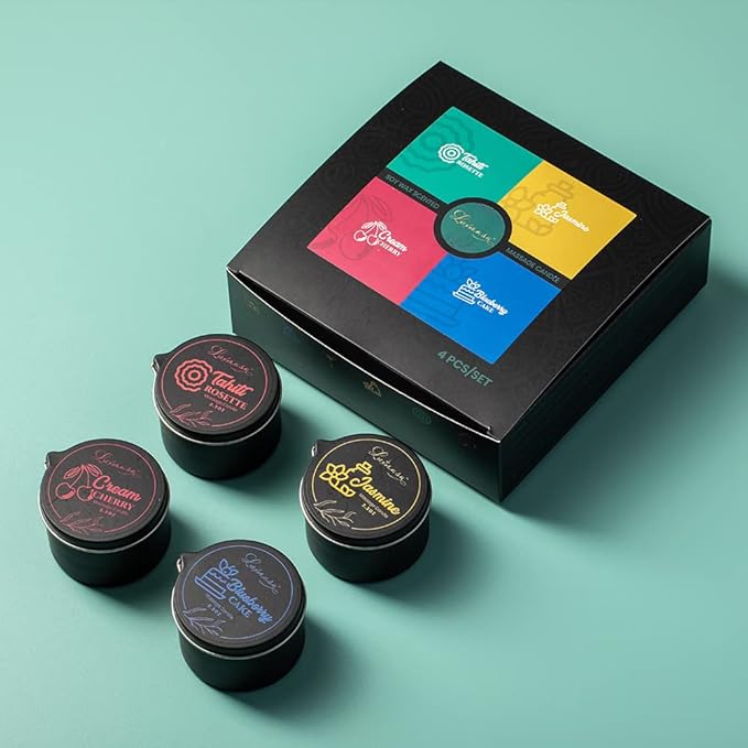 All Natural Scented Home Relaxing Massage Candle Oil Wax for Skin Care, Essential Oil Infused SPA Candle Pack of 4-9.4OZ(2.35OZ*4)-Tahiti,Jasmine,Cream Cherry, Blueberry Cake