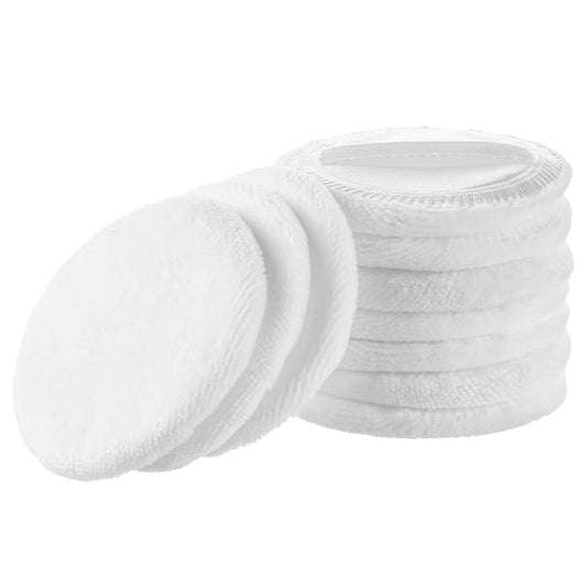100% Cotton Powder Puff, 10 Pcs Makeup Powder Puff for Face Powder, 2.36 inch Cosmetic Puffs Pads with Ribbon for Loose and Foundation(White)