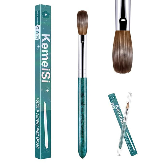 Acrylic Nail Brush Size #20, 100% Pure Kolinsky Nail Art Brushes for Acrylic Application, Sturdy Starry Handle Oval Shaped Nail Design Tools for Professional Manicure DIY, Green