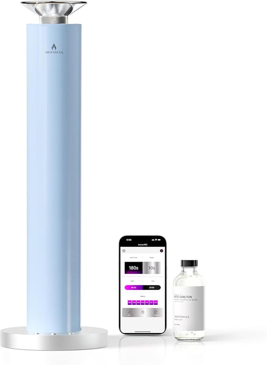 Waterless Scent Diffuser Starter Kit - Alloy Atomization System, Smart Rechargeable Hotel Scent Diffuser, 1500 Sq Ft Coverage, Including 120ml Essential Oil, for Home, Large Room, Spa, Pastel Blue