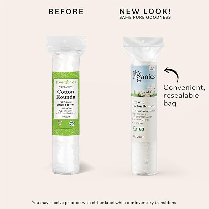 Sky Organics Organic Cotton Rounds for Sensitive Skin, 100% Pure GOTS Certified Organic for Beauty & Personal Care, 300 ct.