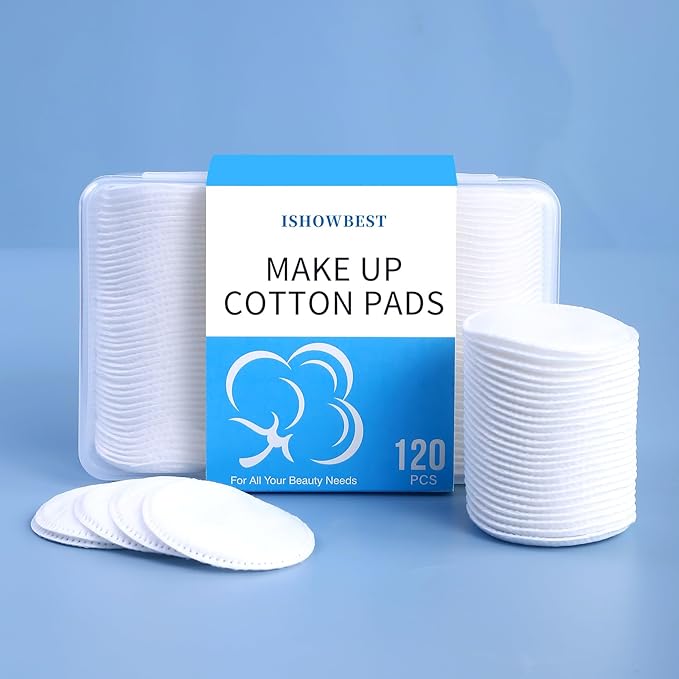 Round Cotton Pads for Face 120 Count, ISHOWBEST Boxed Makeup Remover Cotton Pad, 100% Pure & Natural Facial Cleansing Round Pads, Hypoallergenic, Lint-Free