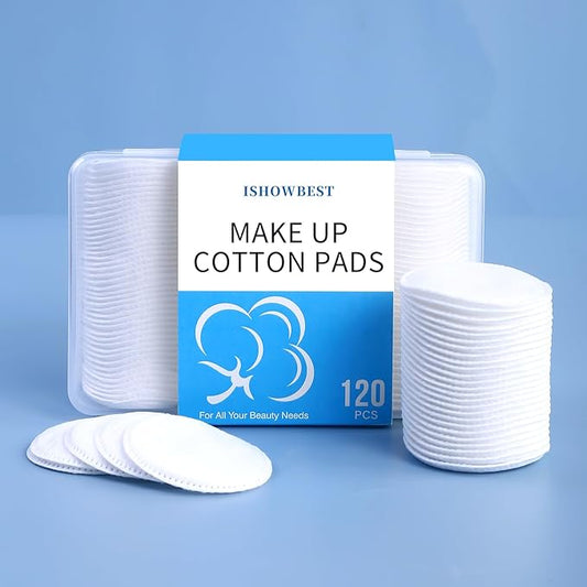 Round Cotton Pads for Face 120 Count, ISHOWBEST Boxed Makeup Remover Cotton Pad, 100% Pure & Natural Facial Cleansing Round Pads, Hypoallergenic, Lint-Free