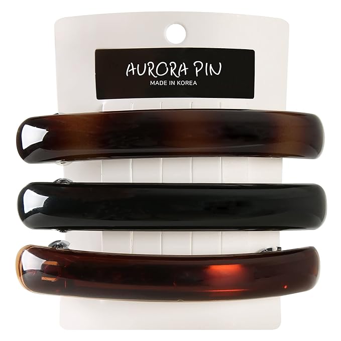 Stylish Tortoise Shell Hair Clip - Autoclasp Barrettes For Styling in an Updo, Bun, Ponytail - Strong Korea Made Accessory for Thick, Medium Volume Hair - Set of 3 Pieces, 3 Colors