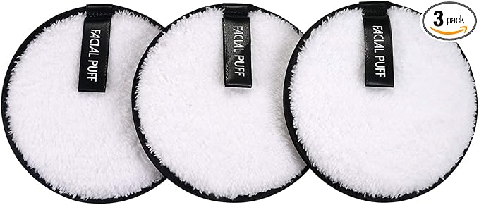 Vtrem 3 PCs Makeup Remover Pads Reusable Soft Facial Cleaning Puffs Towels Christmas Gifts Double-Side Washable Make Up Removing Cloth Microfiber Multi-Function, White