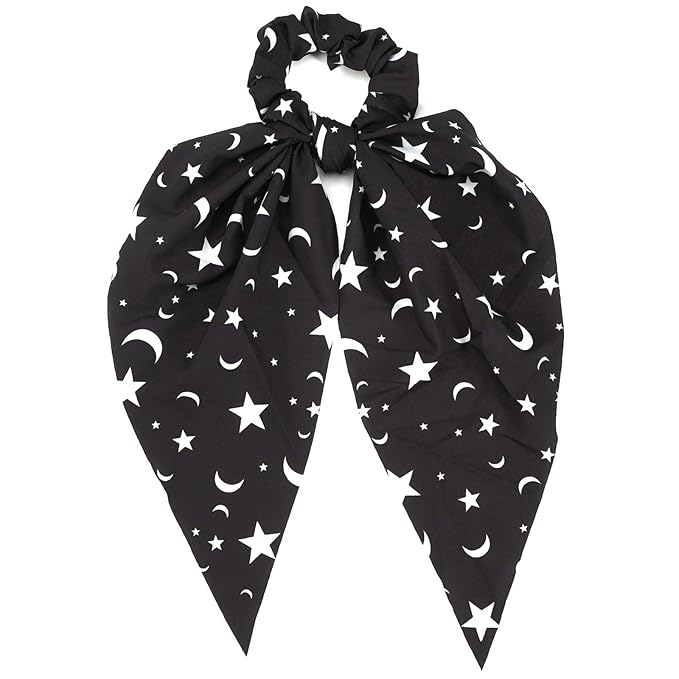 Moon Star Hair Ties for Women Girls Spooky Halloween Hair Scrunchies Black White Hair Tie Ribbon Hair Bows Halloween Party Gifts Hair Accessories