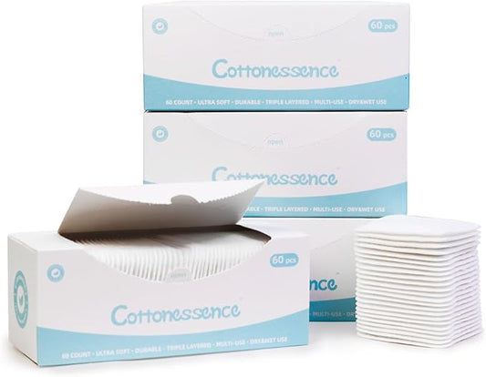 Premium Exfoliating Cotton Pads (240 Count) - 100% Cotton, Extra-Soft and Lint-Free, Durable Squares for Facial, Lip, and Eye Makeup Removal