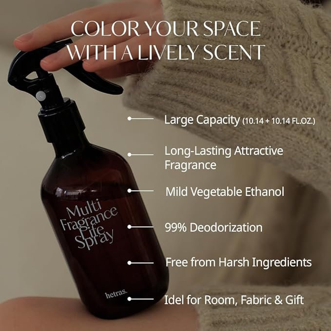 hetras Multi Fragrance Life Spray 10.14 fl oz x 2 Pack | La Tulip Shower - Elegant Flowers Scent | Non-Aerosol Odor Freshener Room Mist for Room, Closet, Fabric | Infused with Essential Oils