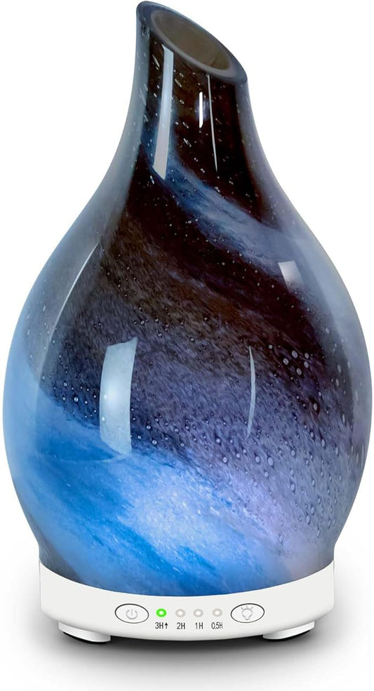 Essential Oil Diffuser 120ML, Glass Aromatherapy Diffuser with 4 Timer Settings & 7 Color Changing Lights, Auto Shut-Off, Ultra Quiet Oil Diffuser for Home, Office, Yoga, Spa and Sleeping