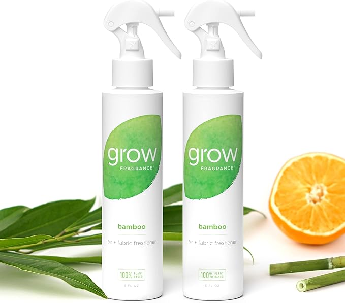 Grow Fragrance Scented Fabric and Room Air Freshener Spray - Certified Non-Toxic, 100% Plant-Based Essential Oils - 5 oz (Bamboo 2-Pack)