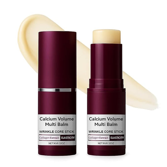 Calcium Volume Multi Balm 2 Pack – Wrinkle Care Stick with Collagen Extract, Hydrating & Firming Multi Balm for Eyes, Neck, Smile Lines – Portable Anti-Aging Moisturizing Stick