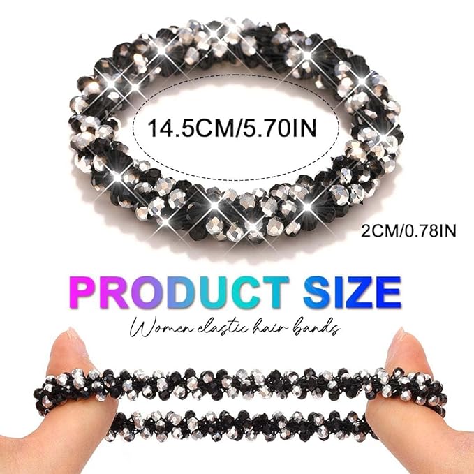 Fashey Rhinestone Hair Ties Silver Elastic Ponytail Holders 3 Pcs Crystal Hair Scrunchies Hair Accessories for Women