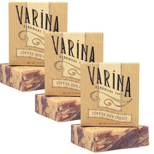 Natural Coffee Cream Bar Soap - Gentle Cleansing for Sensitive Skin, Earthy Scents - 3 Pack