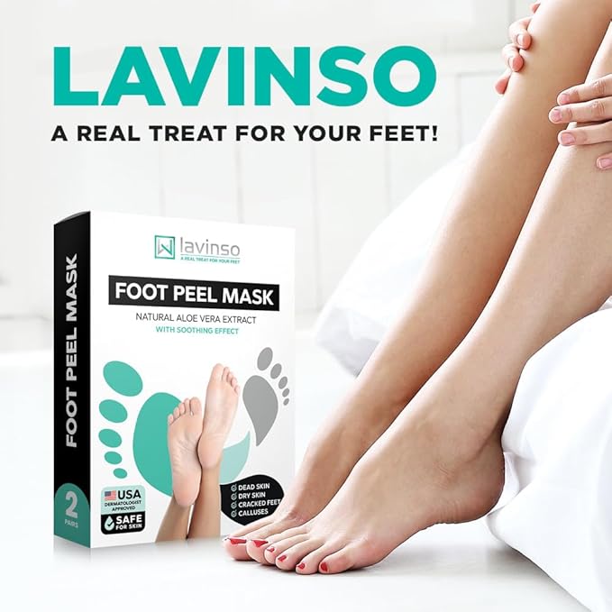 Lavinso Foot Peel Mask for Dry Cracked Feet – 4 Pack Peeling Mask Removes Dead Skin and Calluses - Exfoliating for Soft Baby Feet, Original Scent