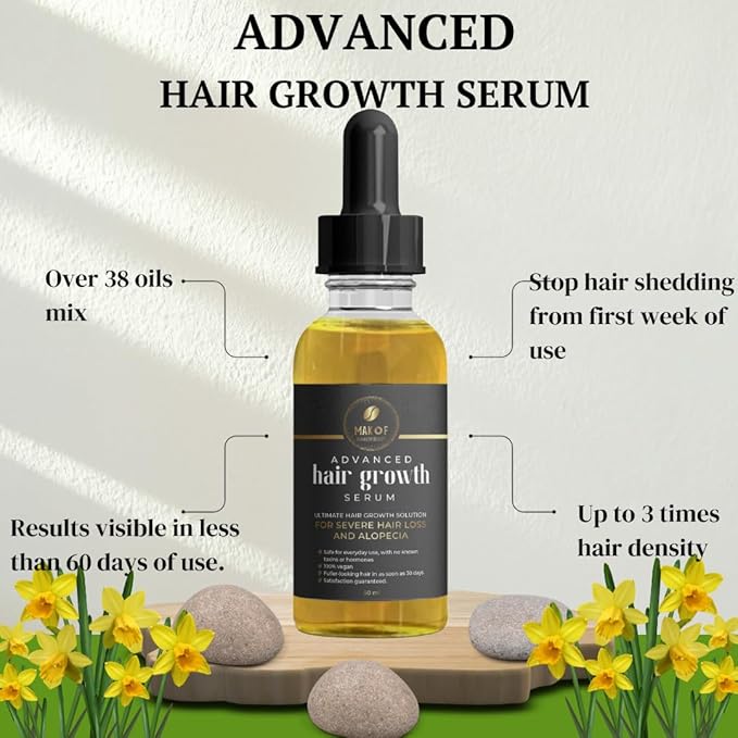 Effective Hair Growth Treatment: Biotin, Collagen, Protein and 38 Essential Oils for Longer, Thicker Hair. Moisturizes Scalp, Prevents Dandruff and Edges Loss. 60ML