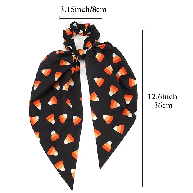 Halloween Hair Ties for Women Girls - Spooky Corn Scrunchies, Black Orange Tie, Ribbon Bows - Halloween Gifts and Accessories