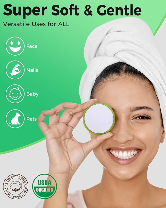 ProCIV Reusable Makeup Remover Pads - 20 Packs Washable Organic Bamboo Reusable Cotton Rounds for All Skin Types & Toner with Laundry Bag, Zero Waste Soft Reusable Cotton Pads for Woman Gift (Green)