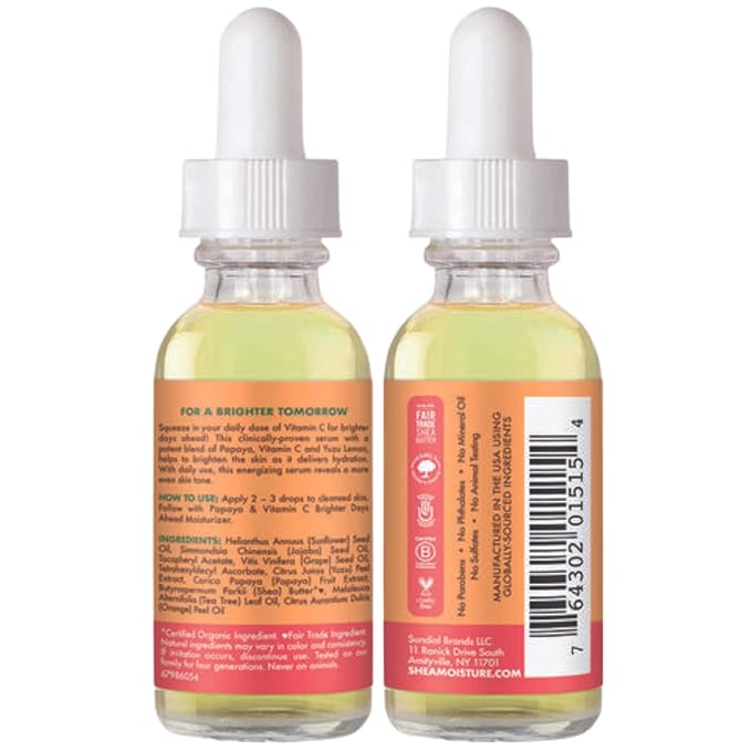 SheaMoisture Papaya & Vitamin C Face Serum, Brighter Days Ahead 2-Pack – for All Skin Types, Even Complexion Tone, Glow Up Essentials, 1 Oz Each