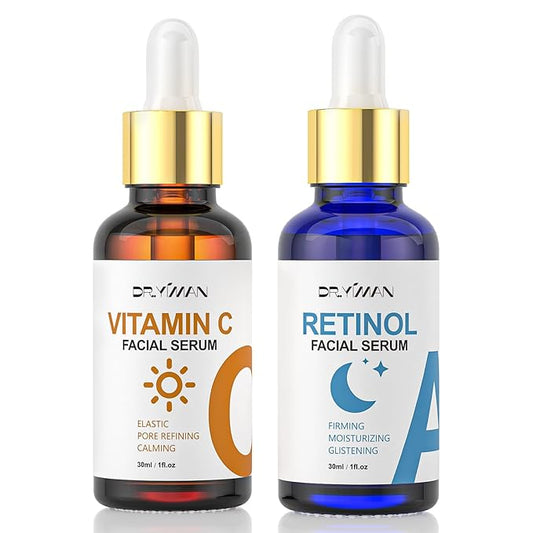 Vitamin C Serum with Hyaluronic Acid & Retinol Serum for Face - Day & Night Set to Brighten, Hydrate & Improve Skin Firmness for All Skin Types, Men & Women