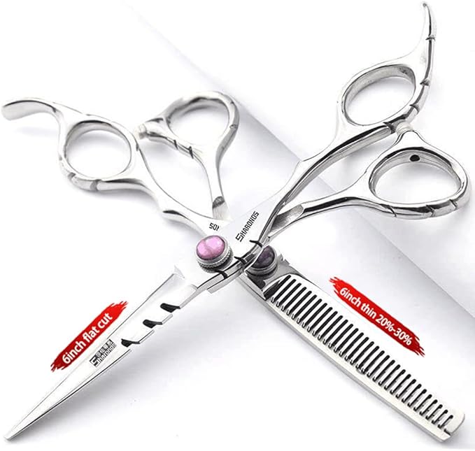 SHARONDS 6 Inch 440C High Hardness Stainless Steel Hair Scissors Hair Salon Hair Stylist Cutting Thinning Tool Barber Special (scissors set) (6 inch 2pc-B)