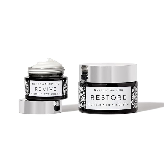 Naked & Thriving The Retinol-Alternative Duo | Restore Ultra-Rich Night Cream (50mL) + Revive Firming Eye Cream (15mL) with Hyaluronic Acid and Bakuchiol (Set of 2)