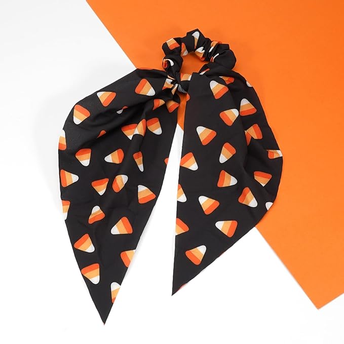 Halloween Hair Ties for Women Girls - Spooky Corn Scrunchies, Black Orange Tie, Ribbon Bows - Halloween Gifts and Accessories