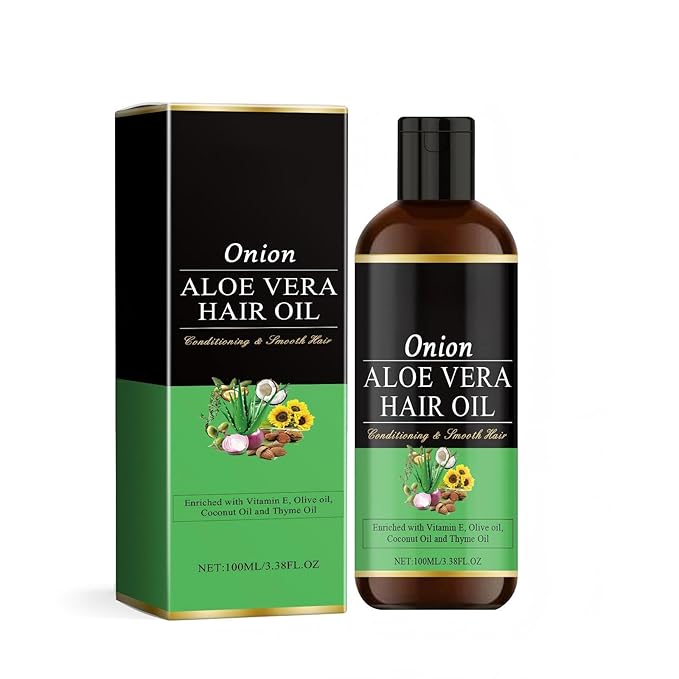 Nourishing Onion & Aloe Vera Hair Oil for Smoothing and Shine - Moisturizing Hair Treatment for Dry, Damaged Hair, Supports a Healthy-Looking Scalp and Hair Appearance (1 Pack)