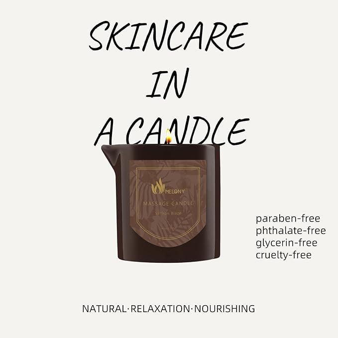 MELONY Massage Oil Candle for Pure Relaxation - 8.1 oz - Moisturizing Essential Oil Body Massage Candle for Home Spa- Amazing Gift for Women & Men (Saffron Blaze)