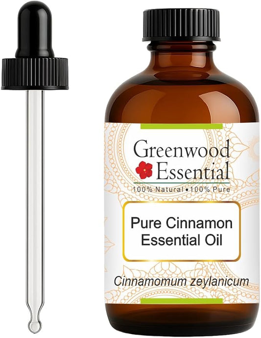 Greenwood Essential Pure Cinnamon Essential Oil (Cinnamomum zeylanicum) with Glass Dropper Steam Distilled 120ml (4 oz)