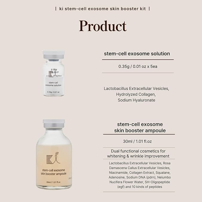 Stem-Cell Exosome Skin Booster Kit Booster Ampoule| Exosome, PDRN, Peptide, Collagen | Rejuvenation, Hydration, Anti-Aging | Korean Skincare 30ml (Solutions 0.01 oz x 5 Vials/Ampoule 1.01 fl.oz)