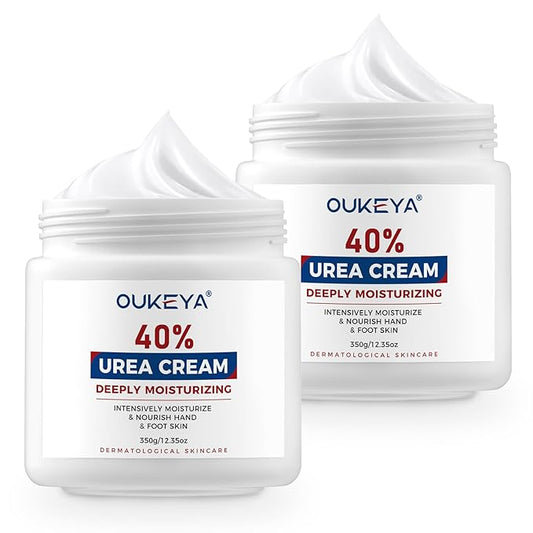 OUKEYA Urea Cream 40 Percent, Foot & Hand Cream for Dry Cracked, Urea Lotion for Feet Maximum Strength(12.35Oz X 2 Packs)