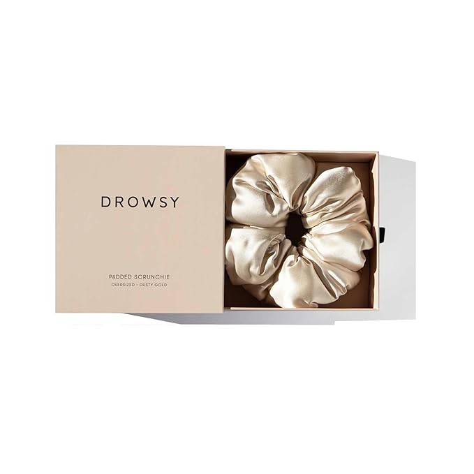Drowsy Oversized Scrunchie – Luxury Mulberry Silk Hair Tie for All Hair Types, Sleep Scrunchie to Reduce Breakage, Maintain Moisture & Enhance Hair Shine - Dusty Gold