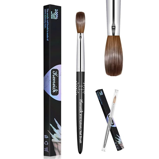 Acrylic Nail Brush #16, Kolinsky Nail Art Brushes, Sturdy Handle Oval Shaped Design Tools for Professional Manicure DIY