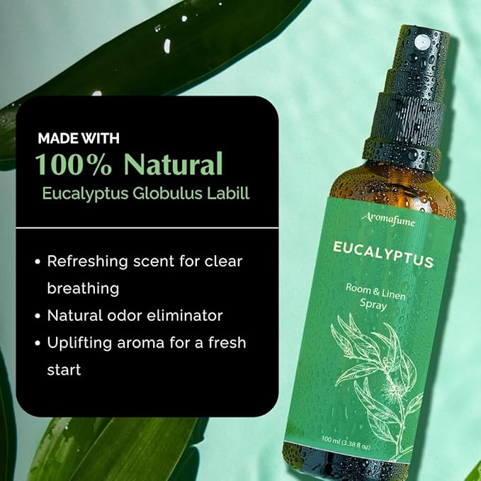 Eucalyptus & Mint Room, Linen & Pillow Spray by Aromafume | 100ml/3.38fl oz | with Pure Eucalyptus & Mint Essential Oil | Aromatherapy | Mist for Bedding, Fabrics - Aurabelle