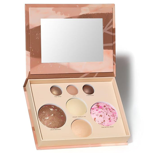 Baked Makeup Palette with Bronzer, Blush Eyeshadows Multi-Purpose Travel Compact, Velvety Smooth Finish, Neutral Pigmented Colors, Vegan Cruelty, Gift Set for Women
