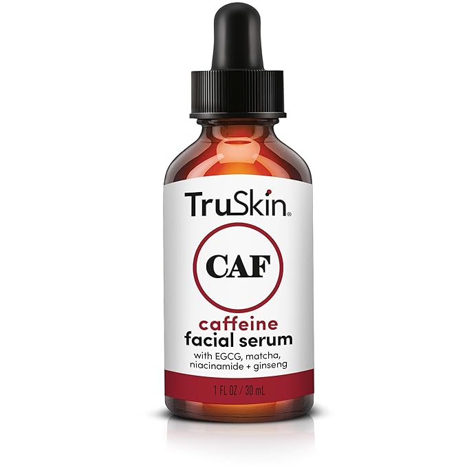 TruSkin Caffeine Face & Eye Serum – Energizing 5% Caffeine Serum with EGCG Niacinamide Matcha and Ginseng – Improve Look of Under Eye Dark Circles and Puffiness, 1 fl oz
