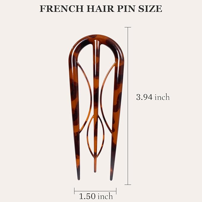 Sunolga 6PCS French Hair Pins for Women, French Pins Hair, Large Hair Styling Pins for Thin Thick Hair, Unique 3 Internal Teeth Hair Sticks Hairpin（leopard print）