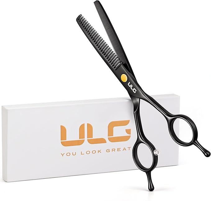 ULG 6.5" Professional Texturizing & Thinning Shears with Haircut Comb, Ultra Sharp Japanese Stainless Steel, Ambidextrous Ergonomic Handle for Barbers, Stylists, Salon & Home Use, Black