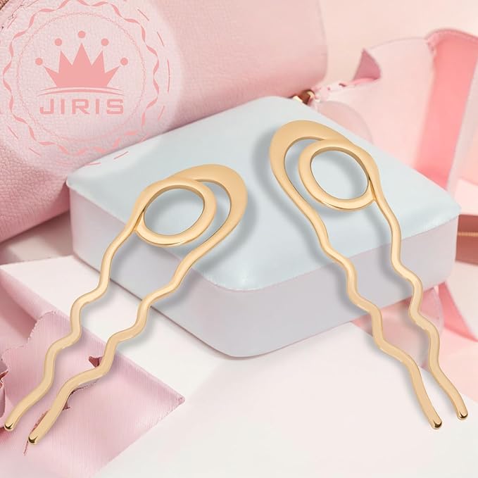 2PCS French Hair Pins Large U-Shaped Pins for Women and Girls Fashion Metal Hair Pin French Twist Hair Pins for Buns, Updos,Stylish and Functional(set7-gold)