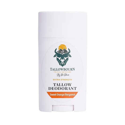 Dr. Dave's Primal Essence Extra Strength Tallow Deodorant - Aluminum-Free - Baking Soda, Beeswax, Coconut Oil, and Mango Butter - Sweet Orange and Bergamot Deodorant for Men and Women - 3 oz