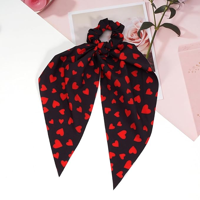 Valentines Hair Ties for Women Girls Red Heart Hair Scrunchies Elastic Hair Tie Ribbon Valentine's Day Hair Bows Hair Accessories Gifts