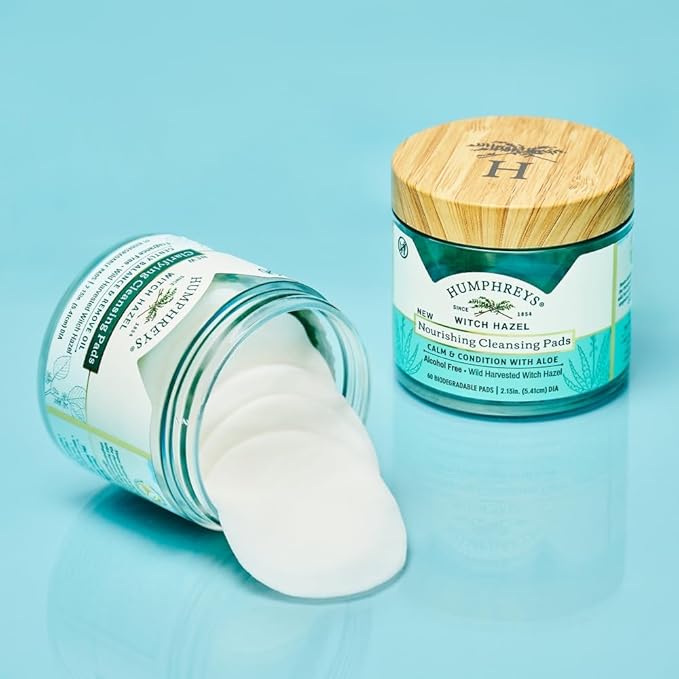 Humphreys Witch Hazel Clarifying Cleansing Pads | Wild Harvested Witch Hazel | Natural, Fragrance-Free Formula | Removes Oil & Impurities | 60 Rounds