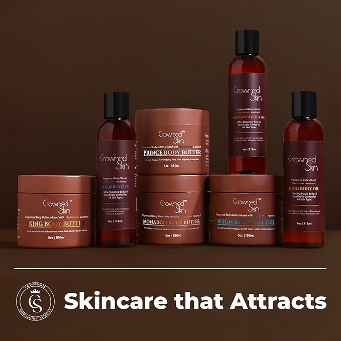 Crowned Skin King Cologned Body Butter | Warm and Sensual Scent | Blended with Sandalwood & Leather | Infused with Organic Shea & Mango Butters | Moisturizing Formula with All-Day Fragrance | 5oz