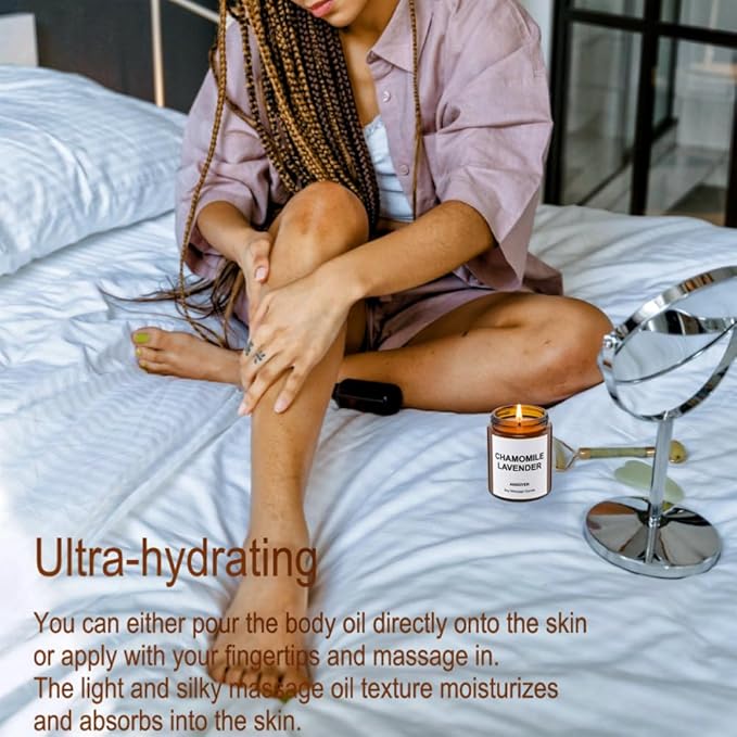 Massage Oil Candle, Romantic Gift SPA Use Home Scented Candle Body Oil, Ultra Hydrating Body Care with Soybean Oil, 4.5oz (Chamomile Lavender)