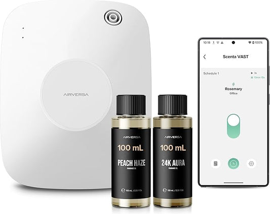 Airversa Smart Waterless Essential Oil Diffuser, 400mL Capacity with 200mL Fragrance Scent Oils, Up to 2000 sq ft Scent Air Machine with 12A1V Power Adapter for Large Room, ANA White Kit